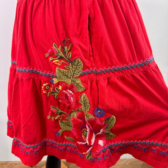 Johnny Was V-Neck Red Embroidered Floral Dress Size XS - Picture 5 of 11